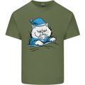 A Cat In Bed Under the Duvet Mens Cotton T-Shirt Tee Top Military Green