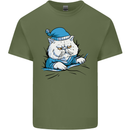 A Cat In Bed Under the Duvet Mens Cotton T-Shirt Tee Top Military Green