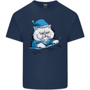 A Cat In Bed Under the Duvet Mens Cotton T-Shirt Tee Top Navy Blue