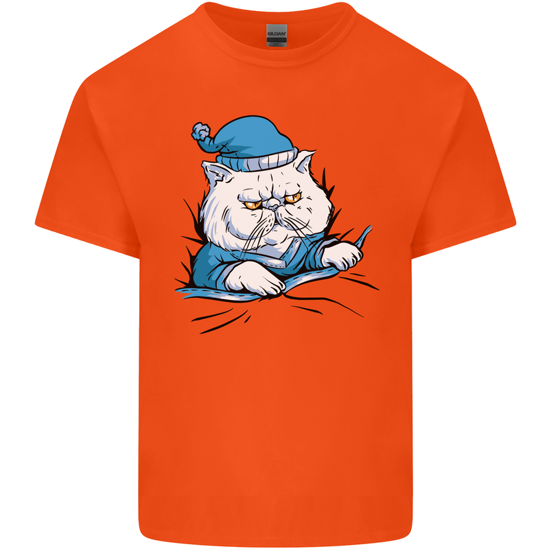 A Cat In Bed Under the Duvet Mens Cotton T-Shirt Tee Top Orange