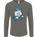 A Cat In Bed Under the Duvet Mens Long Sleeve T-Shirt Charcoal
