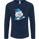 A Cat In Bed Under the Duvet Mens Long Sleeve T-Shirt Navy Blue