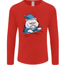 A Cat In Bed Under the Duvet Mens Long Sleeve T-Shirt Red