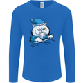A Cat In Bed Under the Duvet Mens Long Sleeve T-Shirt Royal Blue