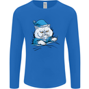 A Cat In Bed Under the Duvet Mens Long Sleeve T-Shirt Royal Blue
