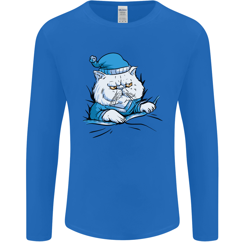 A Cat In Bed Under the Duvet Mens Long Sleeve T-Shirt Royal Blue