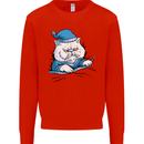 A Cat In Bed Under the Duvet Mens Sweatshirt Jumper Bright Red
