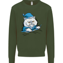 A Cat In Bed Under the Duvet Mens Sweatshirt Jumper Forest Green