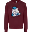 A Cat In Bed Under the Duvet Mens Sweatshirt Jumper Maroon