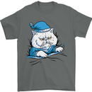 A Cat In Bed Under the Duvet Mens T-Shirt Cotton Gildan Charcoal