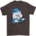 A Cat In Bed Under the Duvet Mens T-Shirt Cotton Gildan Dark Chocolate