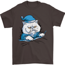 A Cat In Bed Under the Duvet Mens T-Shirt Cotton Gildan Dark Chocolate