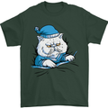 A Cat In Bed Under the Duvet Mens T-Shirt Cotton Gildan Forest Green