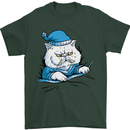 A Cat In Bed Under the Duvet Mens T-Shirt Cotton Gildan Forest Green