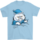 A Cat In Bed Under the Duvet Mens T-Shirt Cotton Gildan Light Blue