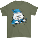 A Cat In Bed Under the Duvet Mens T-Shirt Cotton Gildan Military Green