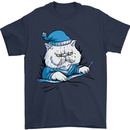A Cat In Bed Under the Duvet Mens T-Shirt Cotton Gildan Navy Blue