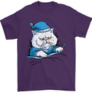 A Cat In Bed Under the Duvet Mens T-Shirt Cotton Gildan Purple