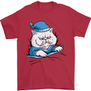 A Cat In Bed Under the Duvet Mens T-Shirt Cotton Gildan Red