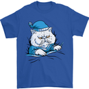 A Cat In Bed Under the Duvet Mens T-Shirt Cotton Gildan Royal Blue