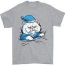 A Cat In Bed Under the Duvet Mens T-Shirt Cotton Gildan Sports Grey