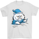 A Cat In Bed Under the Duvet Mens T-Shirt Cotton Gildan White