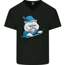 A Cat In Bed Under the Duvet Mens V-Neck Cotton T-Shirt Black