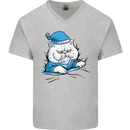 A Cat In Bed Under the Duvet Mens V-Neck Cotton T-Shirt Sports Grey