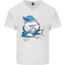 A Cat In Bed Under the Duvet Mens V-Neck Cotton T-Shirt White