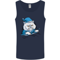 A Cat In Bed Under the Duvet Mens Vest Tank Top Navy Blue