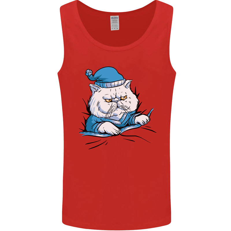 A Cat In Bed Under the Duvet Mens Vest Tank Top Red