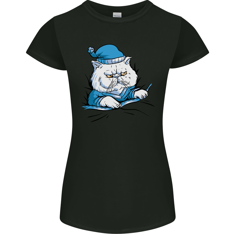 A Cat In Bed Under the Duvet Womens Petite Cut T-Shirt Black