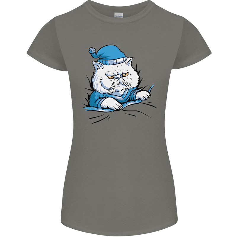 A Cat In Bed Under the Duvet Womens Petite Cut T-Shirt Charcoal
