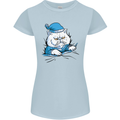 A Cat In Bed Under the Duvet Womens Petite Cut T-Shirt Light Blue