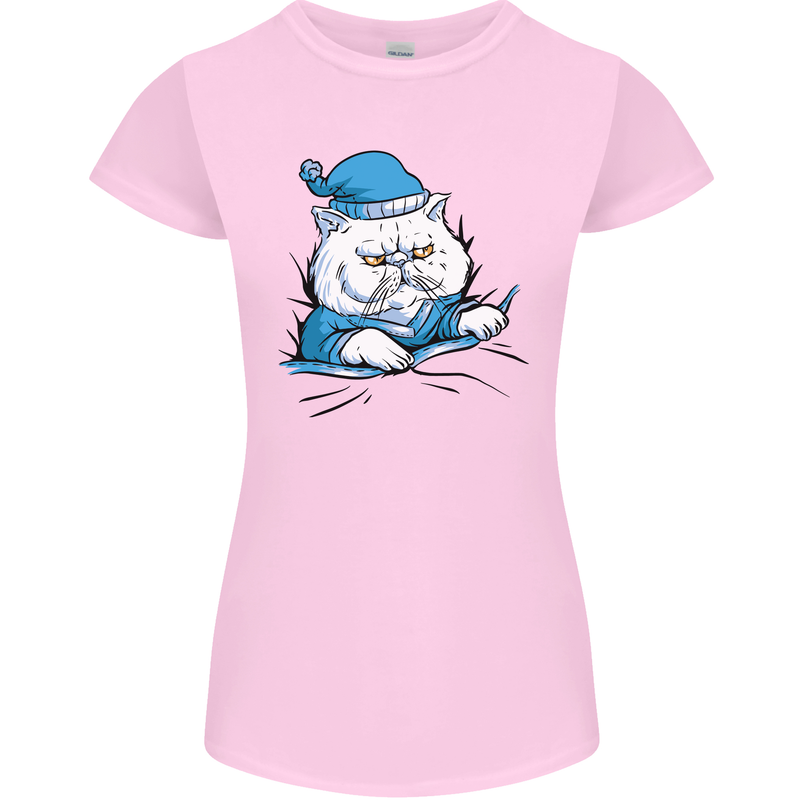A Cat In Bed Under the Duvet Womens Petite Cut T-Shirt Light Pink