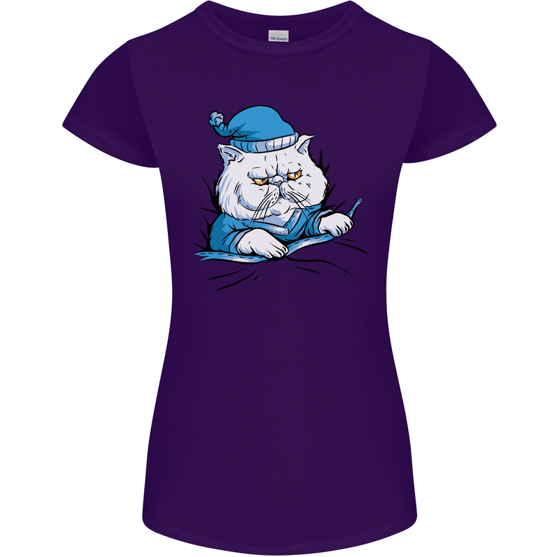 A Cat In Bed Under the Duvet Womens Petite Cut T-Shirt Purple