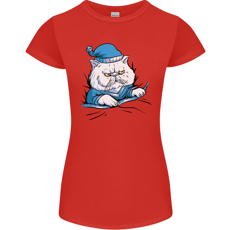 A Cat In Bed Under the Duvet Womens Petite Cut T-Shirt Red