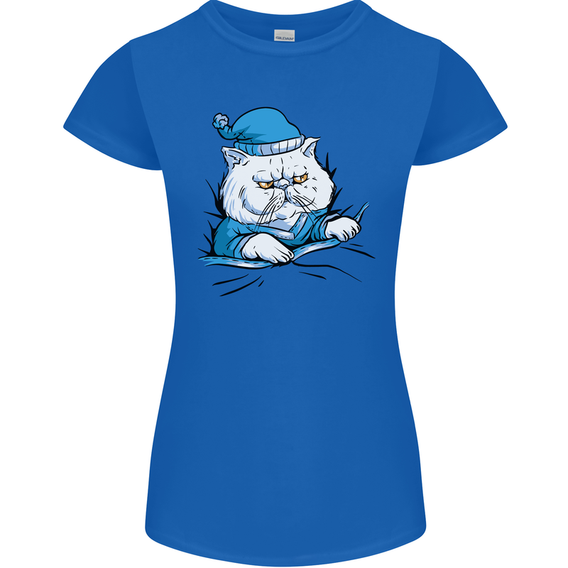 A Cat In Bed Under the Duvet Womens Petite Cut T-Shirt Royal Blue