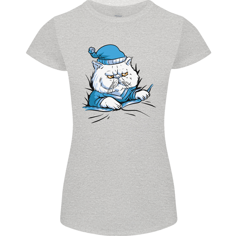 A Cat In Bed Under the Duvet Womens Petite Cut T-Shirt Sports Grey