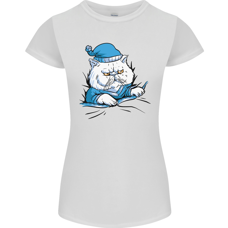A Cat In Bed Under the Duvet Womens Petite Cut T-Shirt White