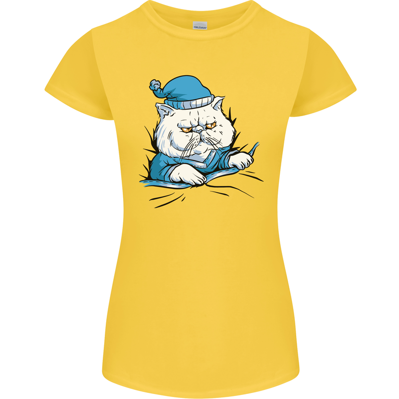 A Cat In Bed Under the Duvet Womens Petite Cut T-Shirt Yellow
