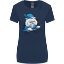 A Cat In Bed Under the Duvet Womens Wider Cut T-Shirt Navy Blue