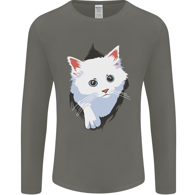 A Cat Rip Mens Long Sleeve T-Shirt Charcoal