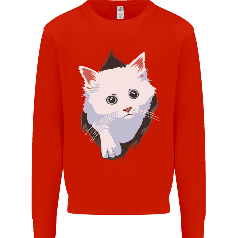 A Cat Rip Mens Sweatshirt Jumper Bright Red
