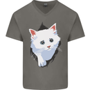 A Cat Rip Mens V-Neck Cotton T-Shirt Charcoal