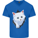 A Cat Rip Mens V-Neck Cotton T-Shirt Royal Blue