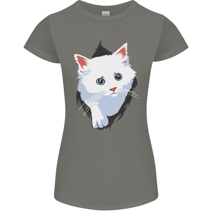 A Cat Rip Womens Petite Cut T-Shirt Charcoal