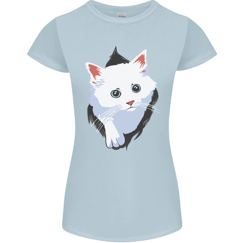 A Cat Rip Womens Petite Cut T-Shirt Light Blue