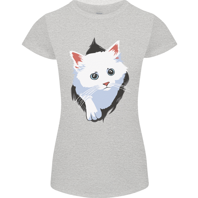 A Cat Rip Womens Petite Cut T-Shirt Sports Grey