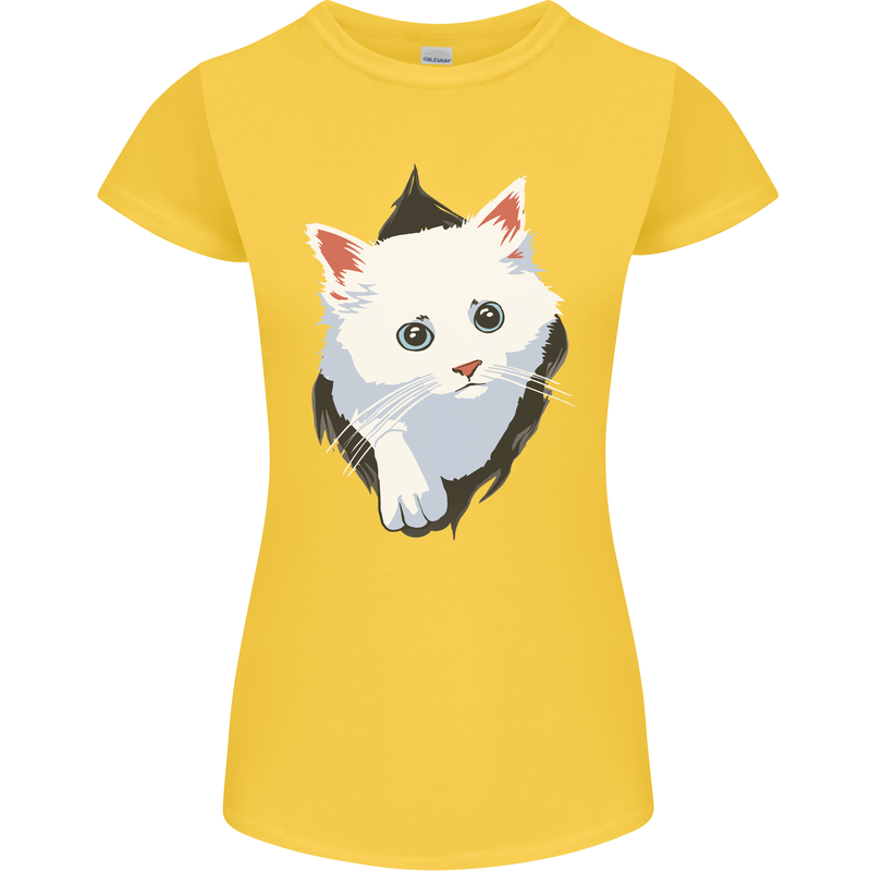 A Cat Rip Womens Petite Cut T-Shirt Yellow